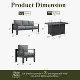 LayinSun 4 Piece Aluminum Outdoor Furniture Set with Fire Pit Table