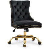 Black Velvet Vanity Chair with Wheels, Armless Home Office Desk Chairs