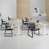 CLATINA Office Reception Guest Chair with Bonded Leather Padded Arm Rest, Ergonomic Guest Chair for Waiting Room Lobby Meeting Church Conference School, Black, 4 Pack