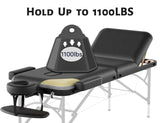 DOVANS Professional Massage Table Portable 3 Fold Premium Memory Foam Aluminium Leg Hold Up to 1100LBS 8 Heights Adjustable with Carrying Bag Black