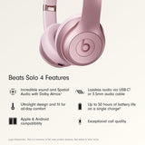Beats Solo 4 - Wireless On-Ear Bluetooth Headphones, Up to 50-Hour Battery Life, Ultra-Lightweight Comfort, Powerful and Balanced Sound, Apple & Android Compatible - Amazon Exclusive Metallic Pink