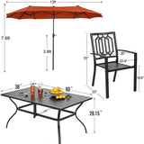 PHI VILLA 8 PCS Patio Dining Set w/ 13ft Patio Umbrella(Orange Red)