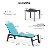 PURPLE LEAF Pool Chaise Lounge 4 Pieces w/Wheels, Textilene Turquoise Blue