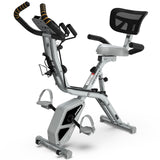 Pooboo Folding Exercise Bike, Foldable Fitness Stationary Bike, Upright Indoor Cycling Bike, 4-in-1 Magnetic X-Bike with Ergonomic Handrail Grips, Upgraded Mesh Backrest for Home Gym Workout
