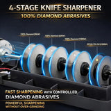 4-Stage Electric Knife Sharpener, Heavy Duty Knife Sharpener with 20° Precision Angle for Straight, Serrated & Ceramic Knives, 100% Diamond Abrasive, Resin Polishing