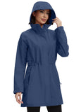 ATLASLAVA Rain Jacket Women Waterproof Long Raincoat Hood Lightweight Windbreaker Outdoor Coat BLUE M