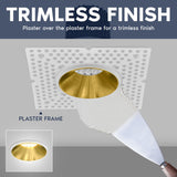 LUXRITE 1-Inch LED Trimless Recessed Spotlight with Brass Reflector Trim Replacement 10W, 850LM, 2700K-5000K, 60° Beam Angle, Dimmable, Push-n-Lock, CRI90, Damp & IC Rated, ETL White + Brass (4 Pack)