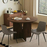 HIPIHOM Modern Round Dining Table Set for 2, 39.4" Walnut Kitchen Table with 2 PU Leather Chairs, 3-Piece Mid-Century Dining Room Set for Small Spaces, Pedestal Base & Ergonomic Padded Chairs