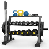 3-Tier Weight Rack, Dumbbell Kettlebell Rack 1100LB Capacity Weight Plate and Curl Bar Storage for Home Gym