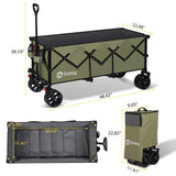 Sekey 48''L Collapsible Foldable Extended Wagon with 440lbs Weight Capacity, Heavy Duty 300L Folding Utility Garden Carts. Khaki
