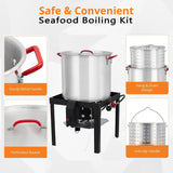 Garvee Crawfish Boiler with Steam/Boil Basket & Strainer, 110000BTU Propane Jet Burner with Support Rack & Lifting Hook, 0-10 PSI Regulator, Outdoor 80 Qt Seafood Boil Pot for Cooking Shrimp and Crab