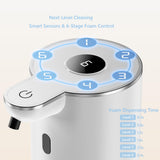 Automatic Soap Dispenser with LED (Battery% & Foam Level), 7000 Uses, 6 Foam Settings, Wall Mount/Countertop, USB-C Rechargeable, for Bathroom Kitchen, White