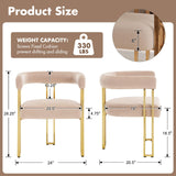 Hyfirm Velvet Dining Chairs Set of 6, Khaki Upholstered Barrel Armchairs with Gold Metal Legs for Kitchen Island