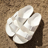 Genuins White Mallorca H2O Comfort Sandals, EVA Footbed with Adjustable Dual Buckle, Ergonomic Arch Support Slip On Lightweight Casual Summer Travel Beach Walking Footwear, 9 US Women / 7 US Men