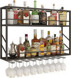 Woskar Wall Mounted Wine Rack, 2-Tier Wall Bar Shelves for Liquor Bottles, Metal Bottle Holder Wine for Wine Storage & Display (39.3×7.8×26in)