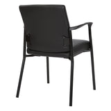 Office Star FL Series Faux Leather Padded Guest Chair with Built-in Lumbar Support, Black with Black Frame