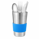 Camping Dinnerware Set Stainless - Camping Mess Kit Includes Cups, Bowls, Dishes, Knives, Forks, Spoons, Etc, Camping Tableware Set with Mesh Bag is Easy to Carry（2-Person Set Blue）