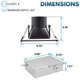 LUXRITE 4 Inch Square LED Recessed Ceiling Light with J-Box, CRI90, 12W, 5CCT Selectable 2700K-5000K, 840 Lumens, Dimmable Canless Downlight, Wet Rated, IC Rated, ETL, Black Trim (12 Pack)