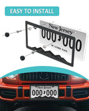NJNYLLC Mountain License Plate Frames - Plastic Car Tag Holders with Raised Mountain Design, Black on Black, 2 Pack 2 Hole with Screws & Caps, Mountain Vinyl Sticker Included
