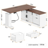 55 inch Height Adjustable Corner Desk with Storage Drawers, Standing Computer Desks with Power Outlets for Home Office