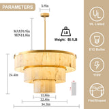 CEENWE D34.3 Round Alabaster Chandelier, 3-Tier Brass Marble High Ceiling Chandeliers, Modern Dining Room Chandeliers Living Room Light for Entryways, Foyer, Stair, Kitchen Gold(Include Bulbs)