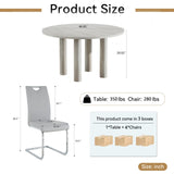 SSLine Faux Mars Stone Round Dining Table Set for 4 w/Grey Leather Chair