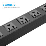 HHSOET 6 Outlet Heavy Duty Power Strip, 14AWG Extension Cord Black, 15FT, 3