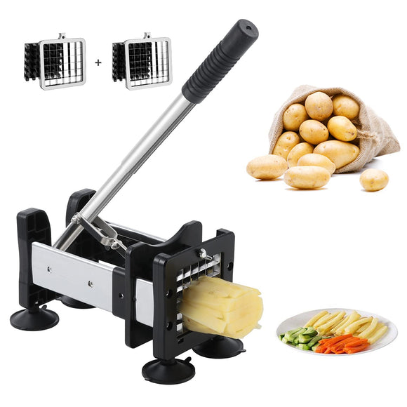 French Fry Cutter Potato Cutter Stainless Steel with 2 Size Durable Blades for Vegetables votron