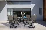 PHI VILLA 5 Pcs Patio Dining Set for 4, Swivel Mesh Chairs & Round Table