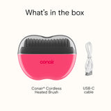 Conair Cordless Heated Brush, Portable Ceramic Ionic Smoothing Brush for Frizz Control & Shine, Rechargeable, 2 Heat Settings, Travel-Friendly Styling Tool with Protective Cover, Hot Pink & Black