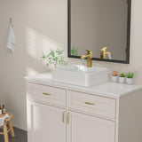 Dcolora 19 In. White Vessel Sink for Bathroom, Rectangular Above Counter Porcelain Ceramic Sink with Gold Accessories, 15"D x 19"W x 5"H #DC-SFDOE00087