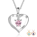 Oseew Personalized Heart Birthstone Necklace for Women 10K 14K 18K Solid Gold Engraved Name Birthday Christmas Mother's Day Jewelry Gifts for Her