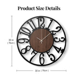 Cuspin 30 Inch Large Wall Clock, Black Metal Decorative Wall Clock with Wood Center Dial, Silent Non Ticking Battery Operated Arabic Numeral Round Wall Clock for Living Room, Bedroom, Kitchen, Office