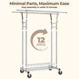 HYSEYY Heavy Duty Clothes Rack, Rolling Clothing Rack for Hanging Clothes with Shelves Load 700LBS,Portable Garment Wardrobe Closet Rack with Wheels for Bedroom,Laundry Room,Retail Store,Silver