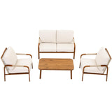 YURDAFY 4-Piece Aluminum Patio Furniture Set with Loveseat, 2 Chairs and Coffee Table, Outdoor Conversation Set with Thick Washable Cushions for Backyard, Porch, Balcony, Beige