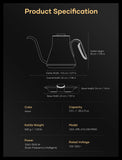 Cocinare Gooseneck Electric Kettle, ±0.5°F Precise Temperature Control, 1500W Fast Heating, Pour-Over Coffee & Tea, Stainless Steel, 0.9L (Artisan Wave Design)