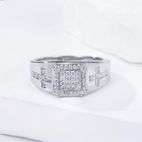 Oseew Round Cut Moissanite Rings Wedding for men Hip Hop Iced Out Luxury Men's Moissanite Ring sterling silver/ 10k 14k 18k gold Cross Design (white gold)