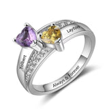 Oseew 10k Gold Personalized 2 Birthstones Rings for Women Personalized 2 Birthstones Rings 14k White gold Mother's Ring With 2 Names Mother Daughter Ring(White Gold)