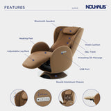 Nouhaus Luna Heated Massage Chair,Full Body Massaging Zero-Gravity Leisure Recliner with Low-Noise 3D Massage and Dual Sound Systems Modern Massage Chairs (Dark Caramel)
