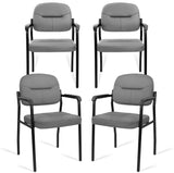 CLATINA Guest Reception Chair, Leather Office Waiting Room Chair with Arms and Padded Seat, Stationary Desk Chair No Wheels for Lobby Conference Room Home Study Medical Clinic, Grey, 4pk