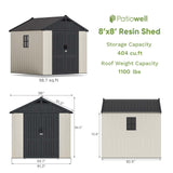 Patiowell 8x8 FT Resin Outdoor Storage Shed with Floor, Beige