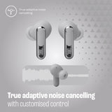 True wireless noise-cancelling closed-stick earbuds, 48Hrs total playback, Wireless Charging, 6 Mics (Silver) JBL