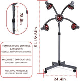 750W 5 Head Standing Hair Dryer Professional, Infrared Heat Lamp Salon Hair Dryer Adjustable Height Ideal for All Hair Styling Needs, Complete with Chrome Arms and Metal Lampshade