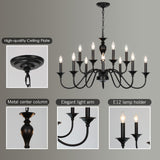 LIGHTDAMY Black Farmhouse Chandeliers for Dining Room Light Fixtures Over Table, 12 Light Industrial Candle Hanging Chandeliers for Living Room Kitchen Island Foyer Staircase