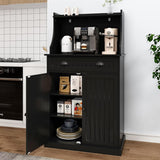 HOLTICO 54" Freestanding Kitchen Pantry Storage Cabinet with Doors and Adjustable Shelves, Microwave Oven Cabinet with Drawer for Kitchen, Bathroom or Hallway,Black