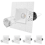 LUXRITE 2 Inch Square Trimless LED Recessed Light, 5CCT Selectable 2700K-5000K, Interlocking Module, 15W, 1000LM, High Output, Dimmable Ceiling Spotlight, Wet Rated, IC Rated, ETL Listed (4 Pack)