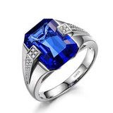 Oseew 8ct Sapphire Ring 10K/14K/18K Real Yellow Gold Emerald Cut Shape Gemstone Ring for Men Gemstone Ring for Engagement Fathers Day Wedding(Yellow Gold)