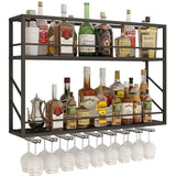Woskar Wall Mounted Wine Rack, 2-Tier Wall Bar Shelves for Liquor Bottles, Metal Bottle Holder Wine for Wine Storage & Display (39.3×7.8×26in)