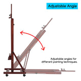 MEEDEN Large Studio Artist Easel, Holds Max Canvas 48", Solid Beech Wood H-Frame Easel with Large Storage Tray, Adjustable Art Painting Easel Stand with Wheels for Beginners & Artists, Deep Walnut
