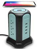 Power Strip Tower Wireless Charger, SUPERDANNY Surge Protector Tower, 10A 1080J Charger Station Black and Blue SUPERDANNY
